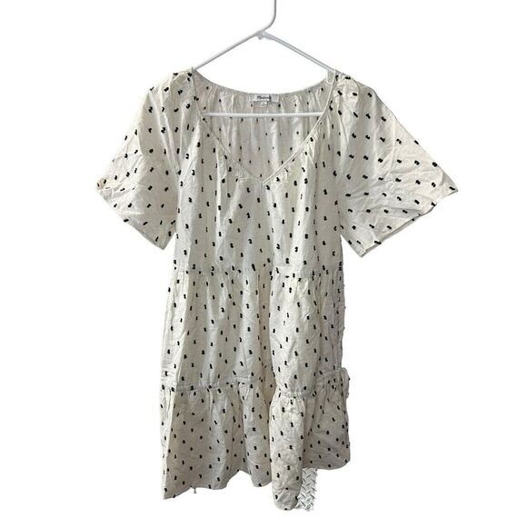 MADEWELL Womens Beige Cotton-Linen Lorelei Mini Dress NEW Clip-Dot Small - Picture 4 of 13
